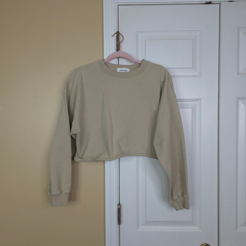 Talentless Lightweight Cropped Crewneck Sweatshirt in Tan Size XS/S